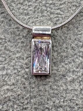 Vintage Boma Italy Rectangular Clear Crystal Baguette Necklace Sterling Silver